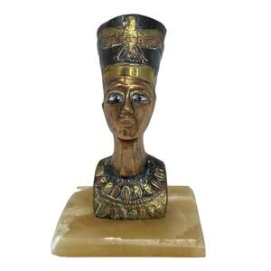 Vintage Metal/Copper Egyptian Nefertiti Bust with marble base 6” T x 4.6" x 3.7
